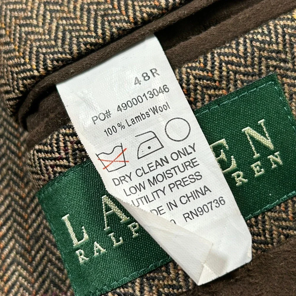 Lauren Ralph Lauren Blazer 48R Brown Herringbone Lambswool Sport Coat Tweed